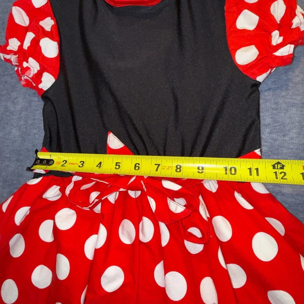 Disney Parks Minnie Mouse Dress Costume Girls Medium Red Polka Dot Lace Trim